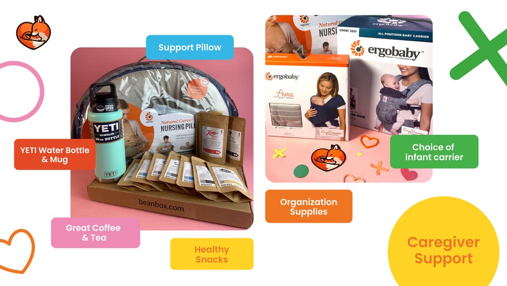 We love our partners Ergobaby, YETI, Bean Box and Sunbutter! With their generous support we’re able to help donate essential items to our parents and caregivers.